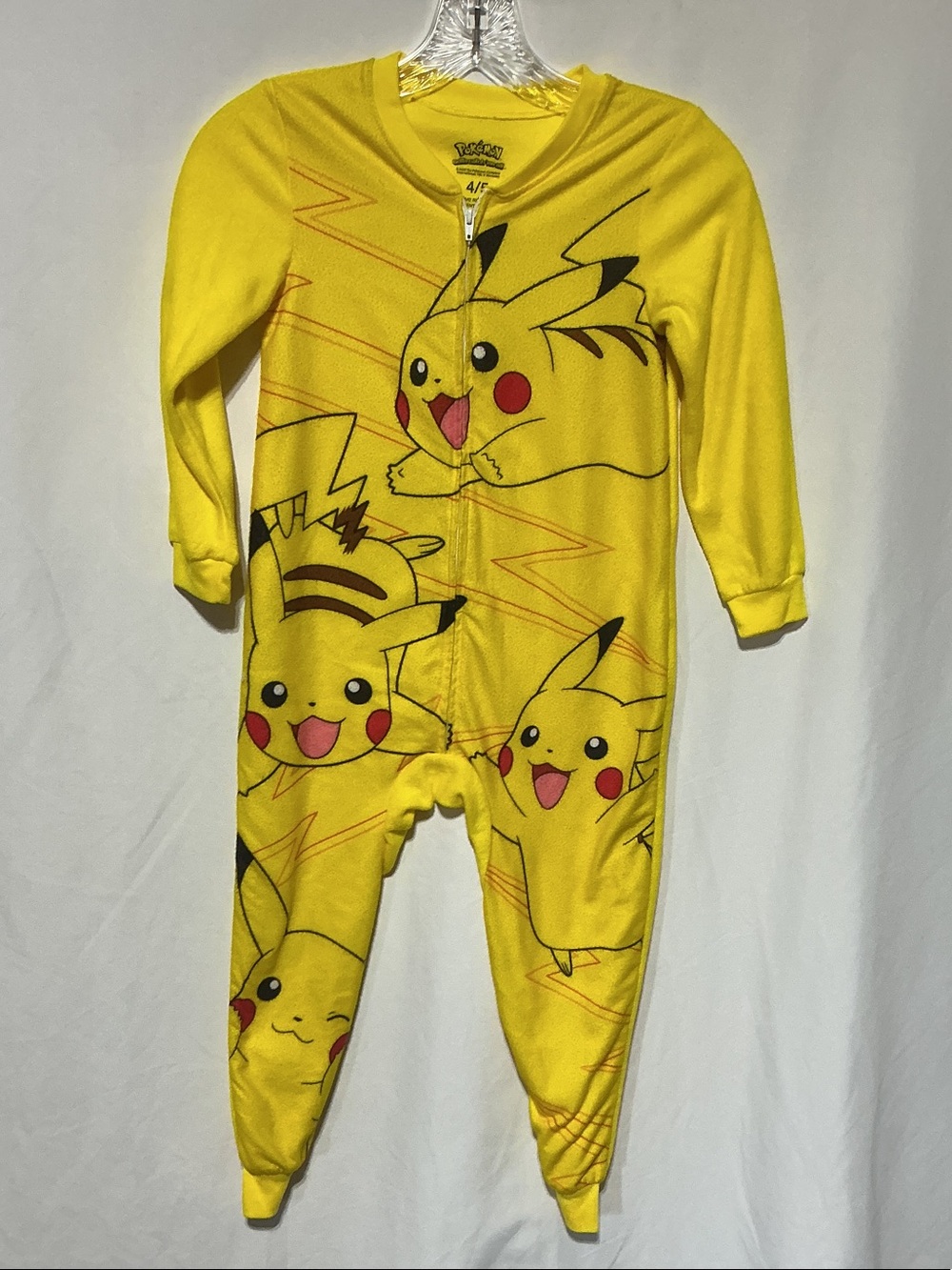 Pokémon Pikachu Yellow Kids One-Piece Pajamas Costume Sz 4/5
